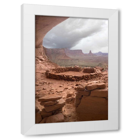 UT, Canyonlands NP Anasazi ruin with clouds White Modern Wood Framed Art Print by Paulson, Don