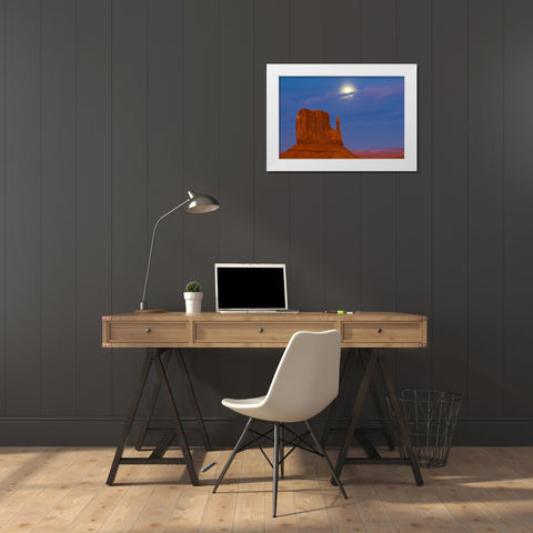 UT, Monument Valley Mittens formation at sunset White Modern Wood Framed Art Print by Rotenberg, Nancy