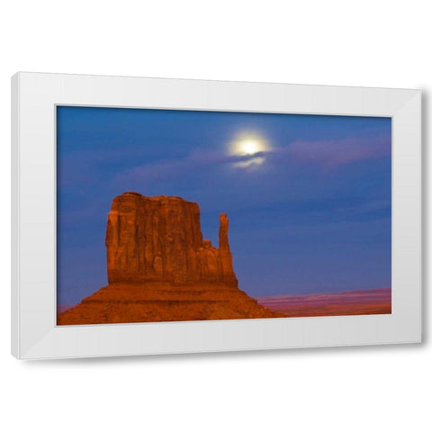 UT, Monument Valley Mittens formation at sunset White Modern Wood Framed Art Print by Rotenberg, Nancy