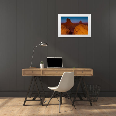 UT, Sunset on Mitten Buttes at Monument Valley White Modern Wood Framed Art Print by Rotenberg, Nancy