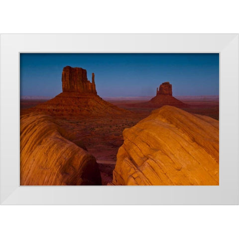 UT, Sunset on Mitten Buttes at Monument Valley White Modern Wood Framed Art Print by Rotenberg, Nancy