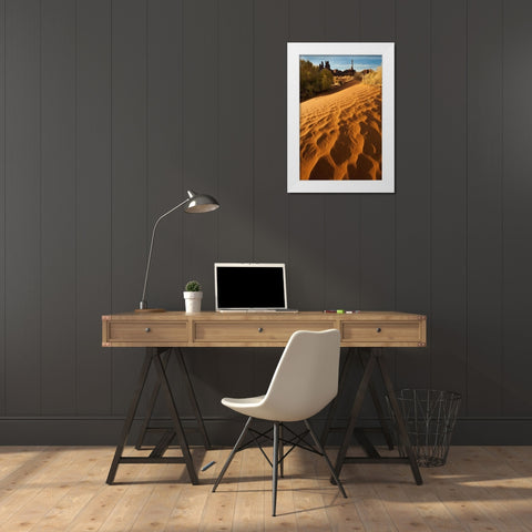 Utah, Monument Valley Sand dunes with Totem Pole White Modern Wood Framed Art Print by Rotenberg, Nancy