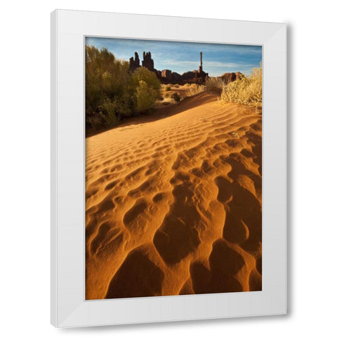 Utah, Monument Valley Sand dunes with Totem Pole White Modern Wood Framed Art Print by Rotenberg, Nancy