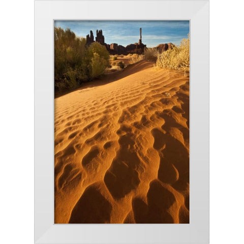 Utah, Monument Valley Sand dunes with Totem Pole White Modern Wood Framed Art Print by Rotenberg, Nancy