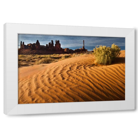 Utah, Monument Valley Sand dunes with Totem Pole White Modern Wood Framed Art Print by Rotenberg, Nancy