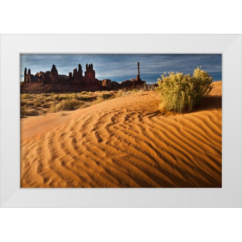 Utah, Monument Valley Sand dunes with Totem Pole White Modern Wood Framed Art Print by Rotenberg, Nancy