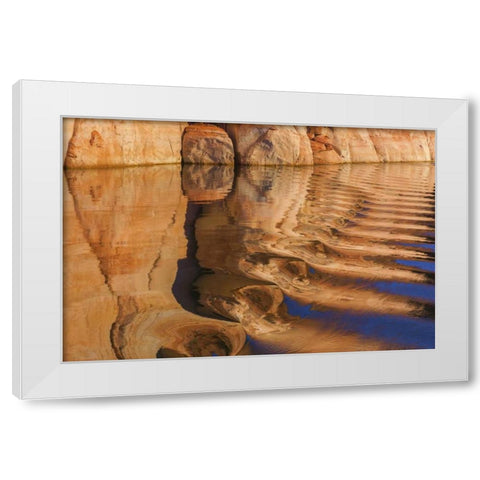 UT, Glen Canyon Boat wake reflects cliff White Modern Wood Framed Art Print by Paulson, Don