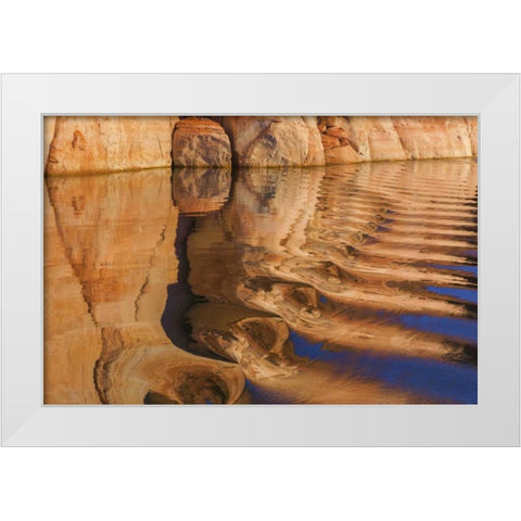 UT, Glen Canyon Boat wake reflects cliff White Modern Wood Framed Art Print by Paulson, Don