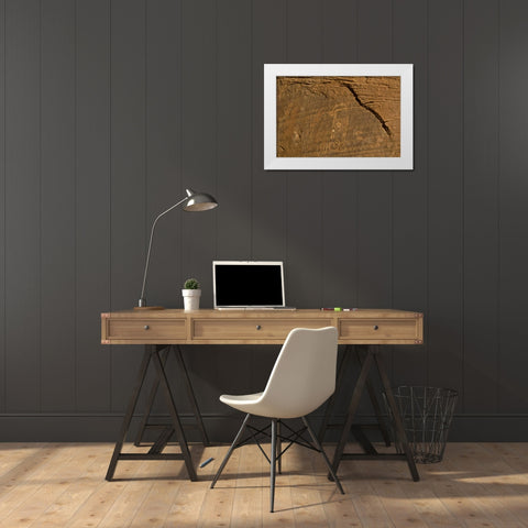 Utah, Monument Valley Petroglyphs on stone wall White Modern Wood Framed Art Print by Rotenberg, Nancy