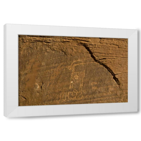 Utah, Monument Valley Petroglyphs on stone wall White Modern Wood Framed Art Print by Rotenberg, Nancy