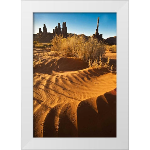 UT, Monument Valley Totem pole and sand dunes White Modern Wood Framed Art Print by Rotenberg, Nancy