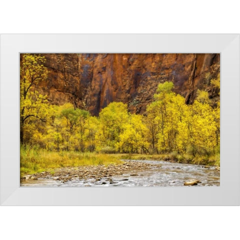 USA, Utah, Zion NP Stream in autumn landscape White Modern Wood Framed Art Print by OBrien, Jay