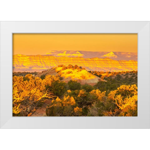 USA- Utah- Grand Staircase Escalante National Monument. Sunrise on cliff and valley. White Modern Wood Framed Art Print by Jaynes Gallery