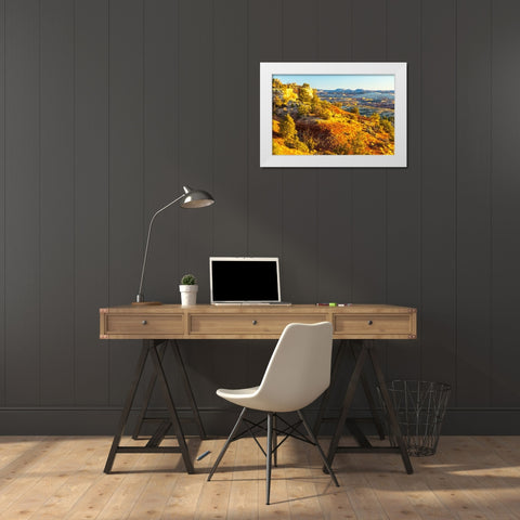USA- Utah- Grand Staircase Escalante National Monument. Sunrise on cliff and valley. White Modern Wood Framed Art Print by Jaynes Gallery