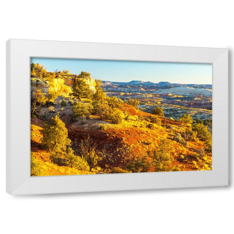 USA- Utah- Grand Staircase Escalante National Monument. Sunrise on cliff and valley. White Modern Wood Framed Art Print by Jaynes Gallery
