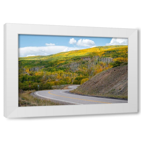 USA-Utah Highway winding through Dixie National Forest-Aspen Fall colors White Modern Wood Framed Art Print by Davidson, Janell