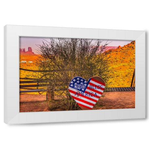 God Bless America sign-Monument Valley-Utah White Modern Wood Framed Art Print by Perry, William