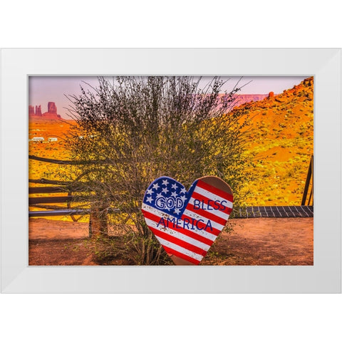 God Bless America sign-Monument Valley-Utah White Modern Wood Framed Art Print by Perry, William