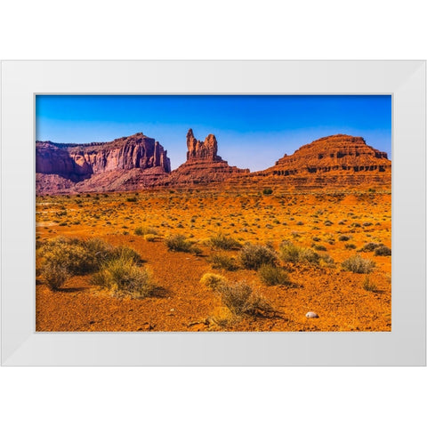 Colorful Sitting Hen Butte rock formation-Monument Valley-Utah White Modern Wood Framed Art Print by Perry, William