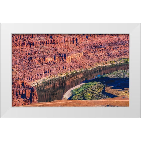 Green River- Grand View Point Overlook- Red Rock Canyons- Canyonlands National Park- Moab- Utah. White Modern Wood Framed Art Print by Perry, William