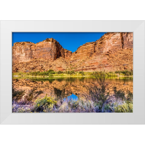 Sandy beach river access. Colorado River- Moab- Utah. White Modern Wood Framed Art Print by Perry, William