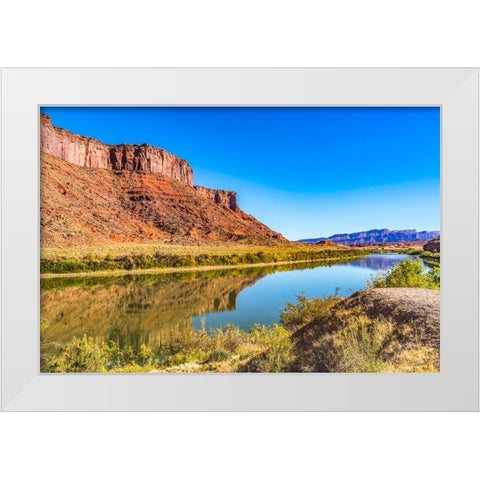 Sandy beach river access. Colorado River- Moab- Utah. White Modern Wood Framed Art Print by Perry, William