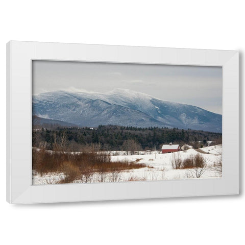 USA-Vermont-Cambridge Lower Pleasant Road-toward the west side of Mount Mansfield-snow on field White Modern Wood Framed Art Print by Jones, Allison