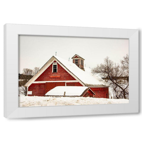 USA-Vermont-Cambridge-Lower Pleasant Valley Road-red barn in snow White Modern Wood Framed Art Print by Jones, Alison