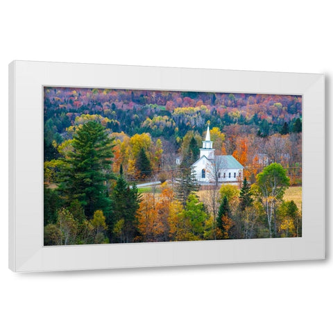 USA-New England-Vermont small village-and white church-Autumn White Modern Wood Framed Art Print by Gulin, Sylvia