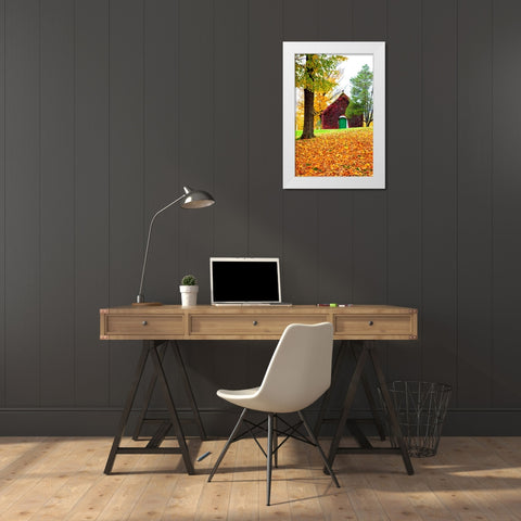 USA-New England-Vermont old brick building covered with ivy in Fall color White Modern Wood Framed Art Print by Gulin, Sylvia