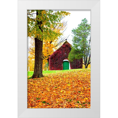 USA-New England-Vermont old brick building covered with ivy in Fall color White Modern Wood Framed Art Print by Gulin, Sylvia