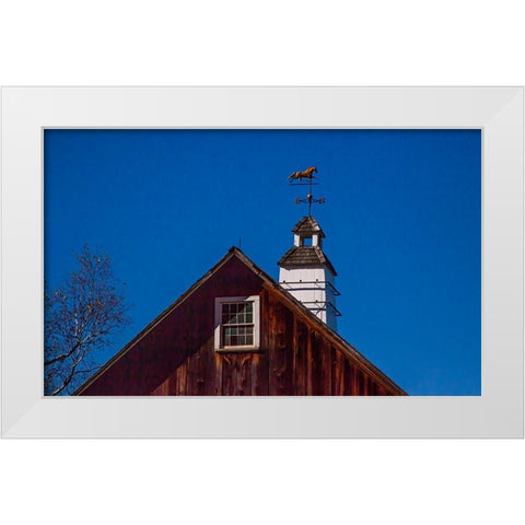 USA-New England-Vermont weather vane on top of wooden barn topped with horse White Modern Wood Framed Art Print by Gulin, Sylvia