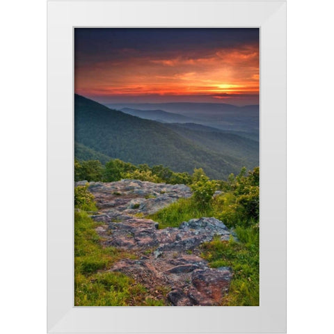VA, Franklin Cliff Overlook Sunset on mountains White Modern Wood Framed Art Print by OBrien, Jay