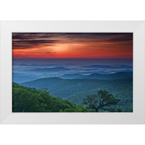 VA, Franklin Cliff Overlook Sunset on mountains White Modern Wood Framed Art Print by OBrien, Jay