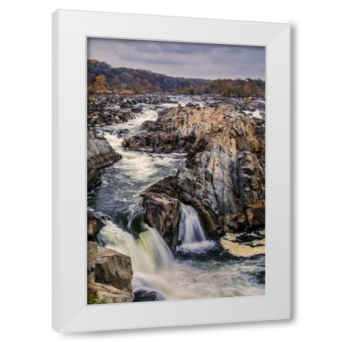 Virginia, Great Falls Rapids on Potomac River White Modern Wood Framed Art Print by OBrien, Jay