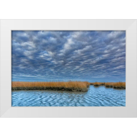 Virginia Cloudy scenic on Chincoteague Island White Modern Wood Framed Art Print by OBrien, Jay