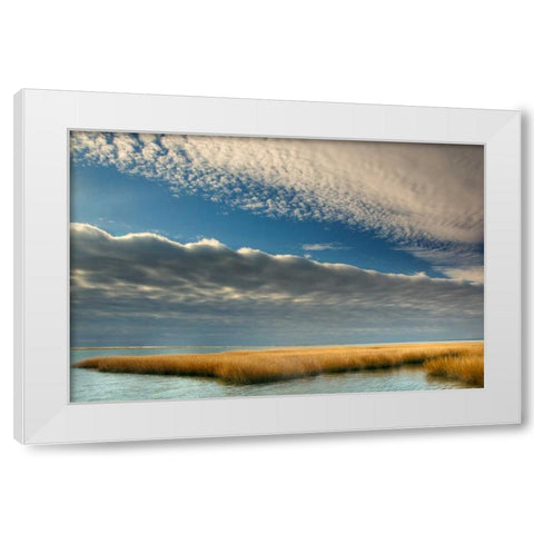 Virginia Cloudy scenic on Chincoteague Island White Modern Wood Framed Art Print by OBrien, Jay