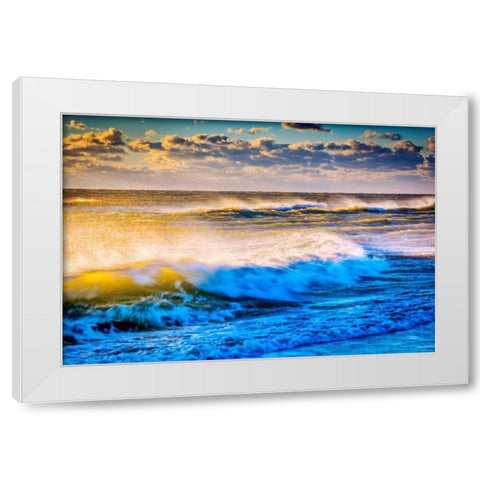 VA, Chincoteague Isl Shoreline scenic at sunrise White Modern Wood Framed Art Print by OBrien, Jay