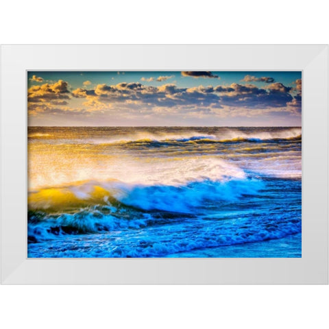 VA, Chincoteague Isl Shoreline scenic at sunrise White Modern Wood Framed Art Print by OBrien, Jay