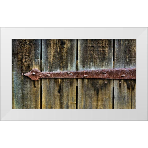 VA, Roanoke, Explore Park Rusty barn door brace White Modern Wood Framed Art Print by Paulson, Don