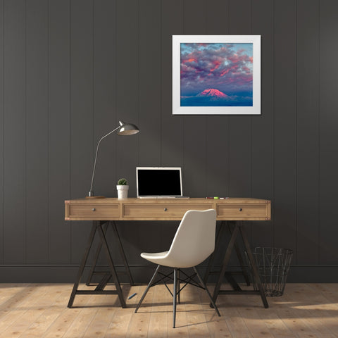 Mt Rainier at sunset-Washington State White Modern Wood Framed Art Print by Jones, Adam