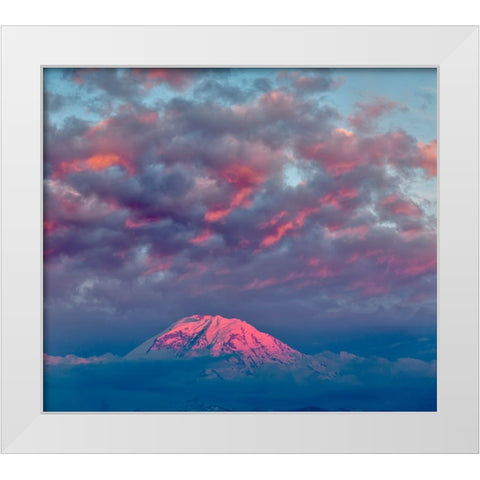 Mt Rainier at sunset-Washington State White Modern Wood Framed Art Print by Jones, Adam