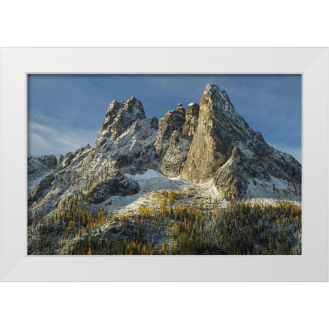 Liberty Bell Mountain and Early Winters Spires seen from Washington State Pass Overlook White Modern Wood Framed Art Print by Majchrowicz, Alan