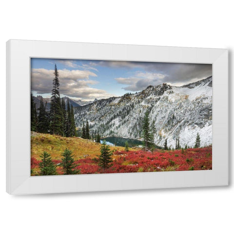 Lake Ann in autumn with fresh snowfall North Cascades-Washington State White Modern Wood Framed Art Print by Majchrowicz, Alan
