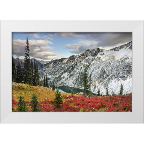 Lake Ann in autumn with fresh snowfall North Cascades-Washington State White Modern Wood Framed Art Print by Majchrowicz, Alan