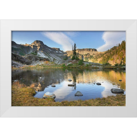 Heather Meadows in autumn Table Mountain is in the distance  White Modern Wood Framed Art Print by Majchrowicz, Alan