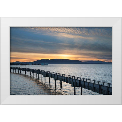 Taylor Dock Boardwalk at sunset-Boulevard Park-Bellingham-Washington State White Modern Wood Framed Art Print by Majchrowicz, Alan