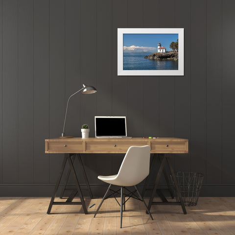 Lime Kiln Lighthouse-Lime Kiln Point State Park-San Juan Island-Washington State White Modern Wood Framed Art Print by Majchrowicz, Alan