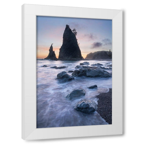 Twilight at Split Rock on Rialto Beach-Olympic National Park White Modern Wood Framed Art Print by Majchrowicz, Alan