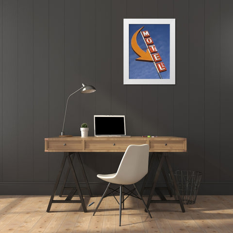 Washington, Cle Elum Detail of plain motel sign White Modern Wood Framed Art Print by Ross, Nancy ,  Steve
